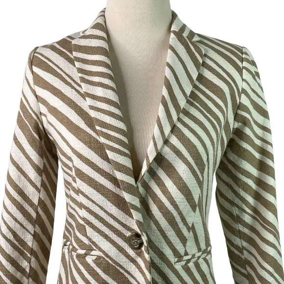 Ann Taylor Zebra Animal Tan Blazer Suit Jacket Size 0P One Button - Picture 2 of 9